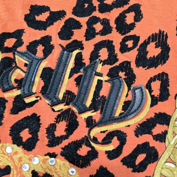 Baby phat 90s y2k Orange Graphic Tee Shirt With Leopard Print & Chain Detail L - Picture 6 of 6
